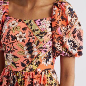 Vince Camuto Print Square-Neck Puff-Sleeve Maxi Dress 12 POCKETS!